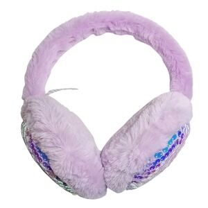 Purple/Lilac Faux Fur Ear Muffs Sequins for Women & Girls Adjustable Super Soft